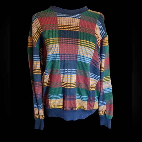 BonWorth Navy Plaid Knit Sweater with Multicolor Accents M/L - Picture 7 of 8